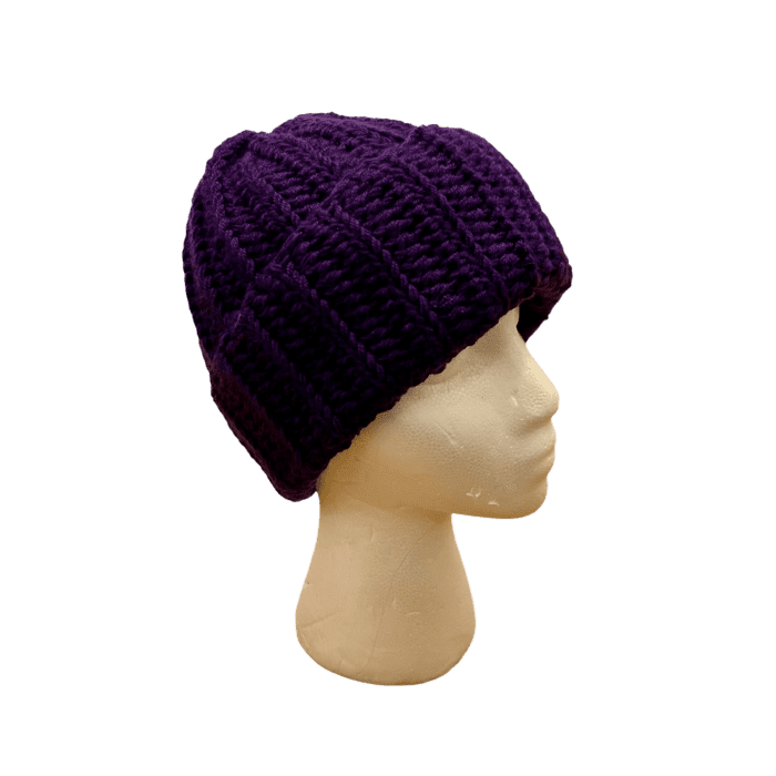 Purple Woolen Crocheted Hat - Image 3